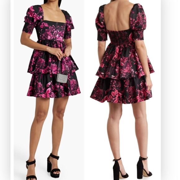 NWT Alice + Olivia Womens Mini Dress Emmalou Stretch Cotton Tiered size 2 $440 - Picture 1 of 10